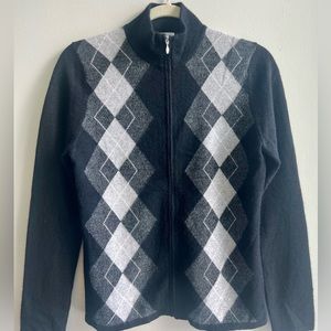 Cashmere argyle zip up, pop collared cardigan